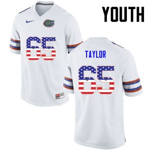 Youth Jawaan Taylor White Florida Gators #65 USA Flag Fashion Stitched Jersey