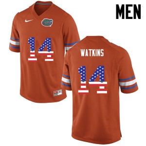 Mens Jaylen Watkins Orange Florida #14 USA Flag Fashion Embroidery Jerseys