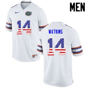 Mens Jaylen Watkins White Florida #14 USA Flag Fashion Embroidery Jersey