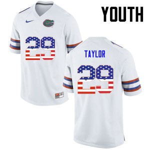 Youth Jeawon Taylor White Florida Gators #29 USA Flag Fashion High School Jersey