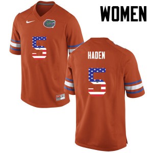Women Joe Haden Orange Florida #5 USA Flag Fashion Embroidery Jerseys