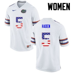 Womens Joe Haden White Florida #5 USA Flag Fashion NCAA Jerseys