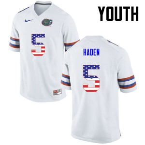 Youth Joe Haden White Florida Gators #5 USA Flag Fashion Stitched Jersey