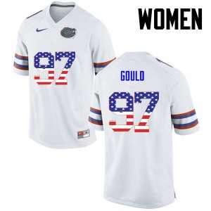 Womens Jon Gould White Florida Gators #97 USA Flag Fashion Embroidery Jerseys