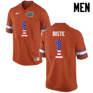 Mens Jonathan Bostic Orange University of Florida #1 USA Flag Fashion College Jerseys