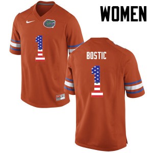 Womens Jonathan Bostic Orange Florida #1 USA Flag Fashion Official Jerseys