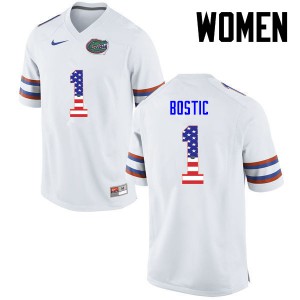 Women's Jonathan Bostic White University of Florida #1 USA Flag Fashion Football Jersey