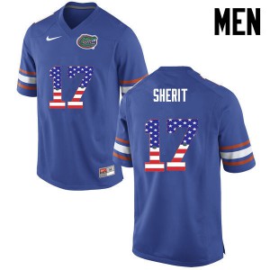 Mens Jordan Sherit Blue Florida #17 USA Flag Fashion University Jerseys