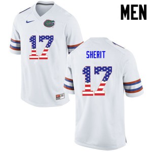 Mens Jordan Sherit White Florida Gators #17 USA Flag Fashion Stitch Jersey