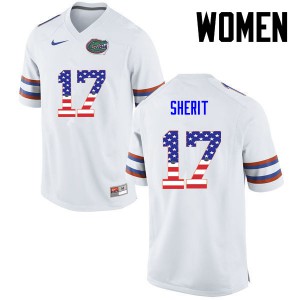 Women's Jordan Sherit White Florida Gators #17 USA Flag Fashion Alumni Jerseys