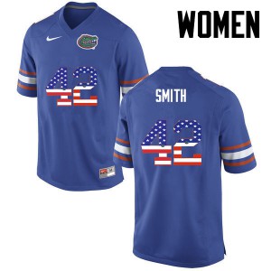 Womens Jordan Smith Blue Florida #42 USA Flag Fashion Official Jersey