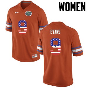Women Josh Evans Orange Florida #9 USA Flag Fashion Embroidery Jersey