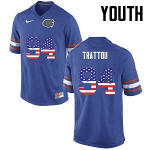Youth Justin Trattou Blue UF #94 USA Flag Fashion Player Jerseys