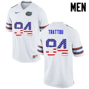 Men Justin Trattou White UF #94 USA Flag Fashion University Jersey