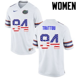 Women's Justin Trattou White Florida Gators #94 USA Flag Fashion Embroidery Jersey