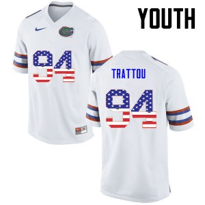 Youth Justin Trattou White Florida Gators #94 USA Flag Fashion Official Jersey