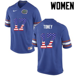 Womens Kadarius Toney Blue Florida #17 USA Flag Fashion Alumni Jerseys