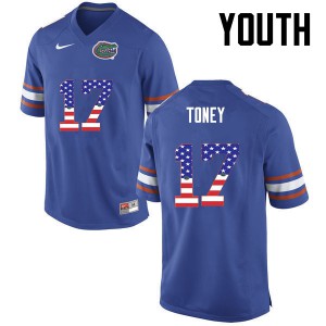 Youth Kadarius Toney Blue UF #17 USA Flag Fashion Football Jersey