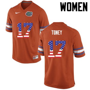 Womens Kadarius Toney Orange Florida #17 USA Flag Fashion College Jerseys