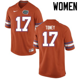 Women's Kadarius Toney Orange Florida Gators #17 Stitch Jersey