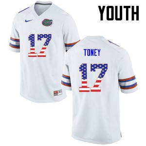 Youth Kadarius Toney White Florida Gators #17 USA Flag Fashion Alumni Jersey