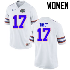 Women's Kadarius Toney White University of Florida #17 Stitched Jerseys
