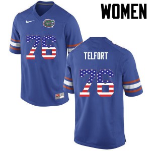 Womens Kadeem Telfort Blue University of Florida #76 USA Flag Fashion Official Jersey