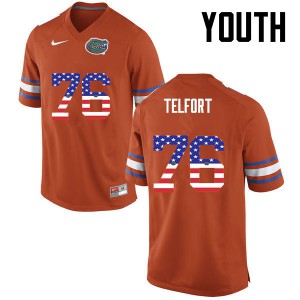 Youth Kadeem Telfort Orange UF #76 USA Flag Fashion Stitched Jersey
