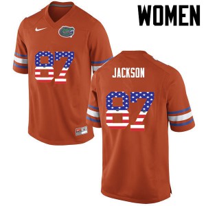 Womens Kalif Jackson Orange UF #87 USA Flag Fashion Official Jerseys
