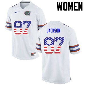 Women Kalif Jackson White University of Florida #87 USA Flag Fashion Football Jersey