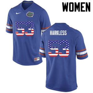 Women Kavaris Harkless Blue UF #53 USA Flag Fashion Embroidery Jersey