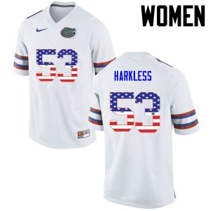 Women's Kavaris Harkless White UF #53 USA Flag Fashion NCAA Jerseys
