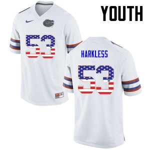 Youth Kavaris Harkless White Florida Gators #53 USA Flag Fashion Official Jerseys