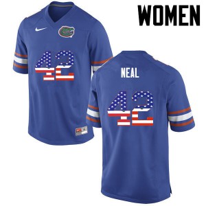 Women's Keanu Neal Blue University of Florida #42 USA Flag Fashion Alumni Jersey