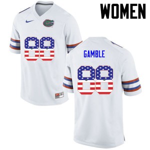 Women Kemore Gamble White Florida Gators #88 USA Flag Fashion Stitched Jerseys