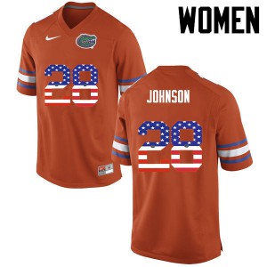Womens Kylan Johnson Orange University of Florida #28 USA Flag Fashion Stitch Jersey