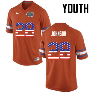 Youth Kylan Johnson Orange Florida #28 USA Flag Fashion Embroidery Jersey