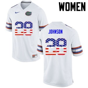 Women's Kylan Johnson White Florida Gators #28 USA Flag Fashion NCAA Jersey
