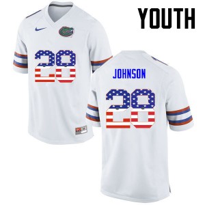 Youth Kylan Johnson White University of Florida #28 USA Flag Fashion Official Jersey