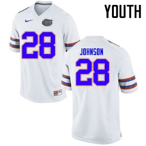 Youth Kylan Johnson White Florida Gators #28 Stitch Jerseys