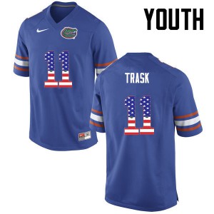 Youth Kyle Trask Blue UF #11 USA Flag Fashion University Jerseys