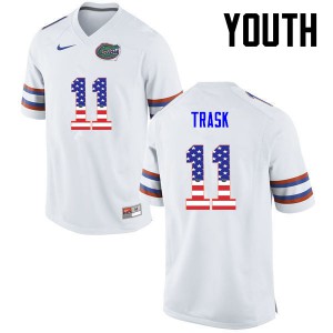 Youth Kyle Trask White Florida Gators #11 USA Flag Fashion Embroidery Jerseys