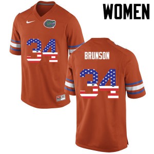 Women Lacedrick Brunson Orange Florida #34 USA Flag Fashion Official Jersey