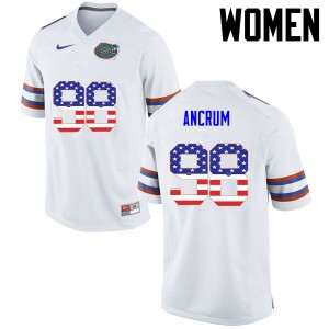 Women's Luke Ancrum White Florida Gators #98 USA Flag Fashion Player Jerseys
