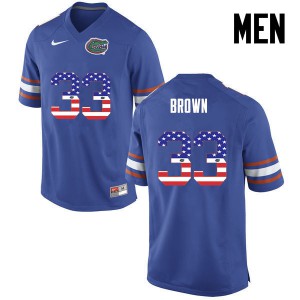 Men Mack Brown Blue Florida Gators #33 USA Flag Fashion Player Jersey