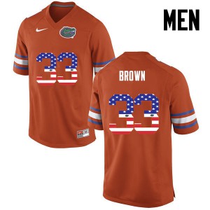 Men Mack Brown Orange University of Florida #33 USA Flag Fashion Football Jerseys