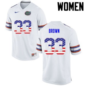 Women Mack Brown White Florida Gators #33 USA Flag Fashion Stitched Jerseys