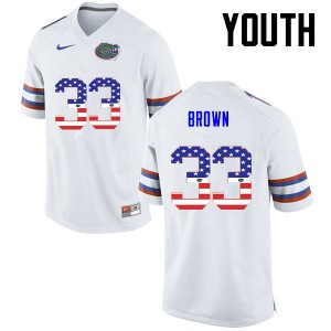 Youth Mack Brown White Florida Gators #33 USA Flag Fashion Stitched Jerseys