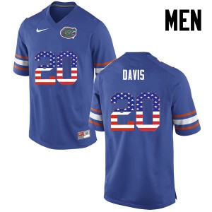 Men's Malik Davis Blue University of Florida #20 USA Flag Fashion High School Jerseys