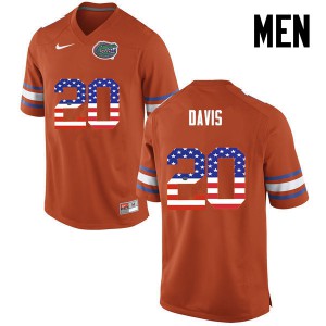 Men's Malik Davis Orange Florida #20 USA Flag Fashion High School Jersey
